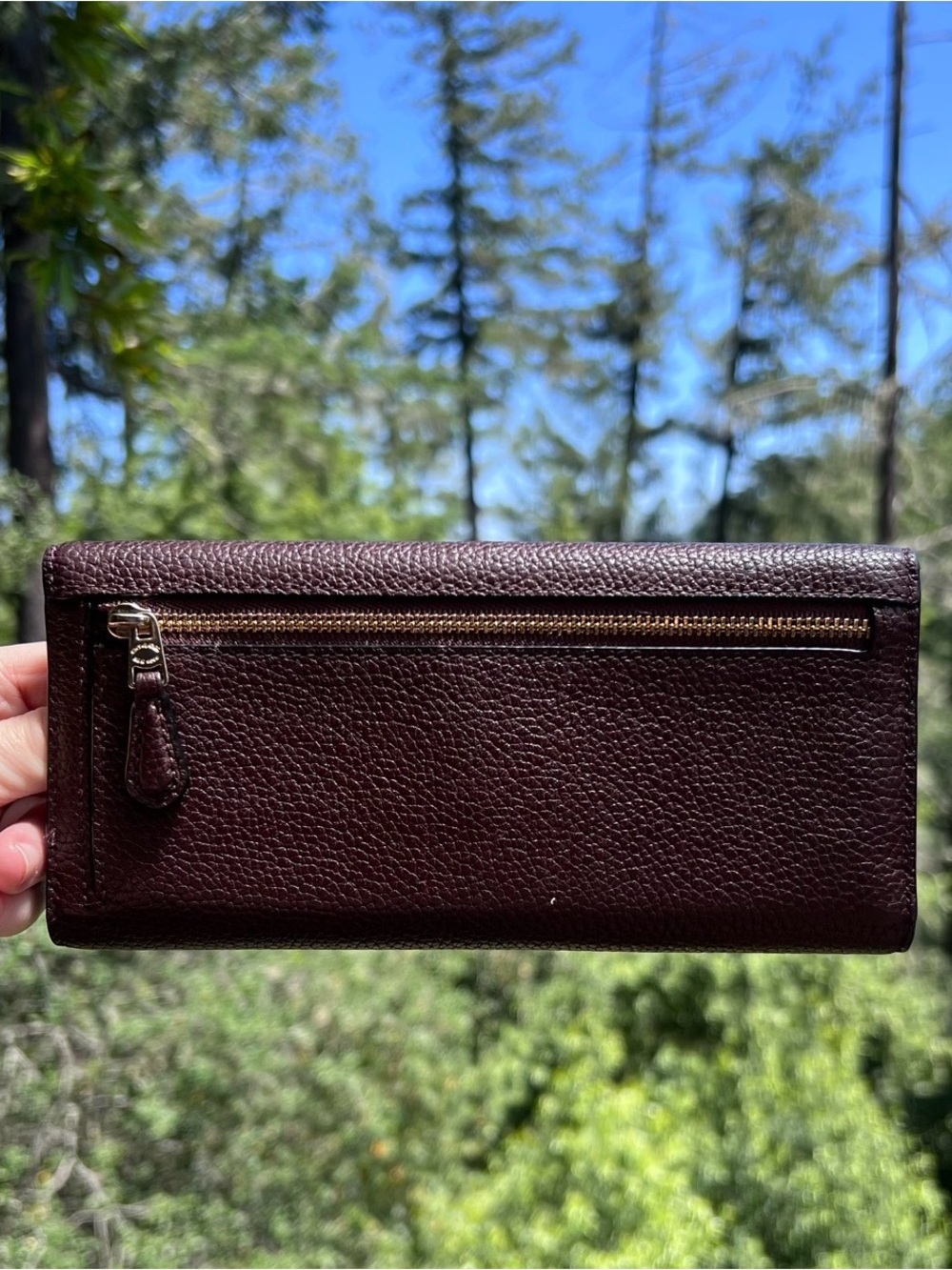 COACH VINTAGE Trifold Pebbled Leather Wallet Oxblood Brn/Purple w Gold Hardware - Picture 2 of 7